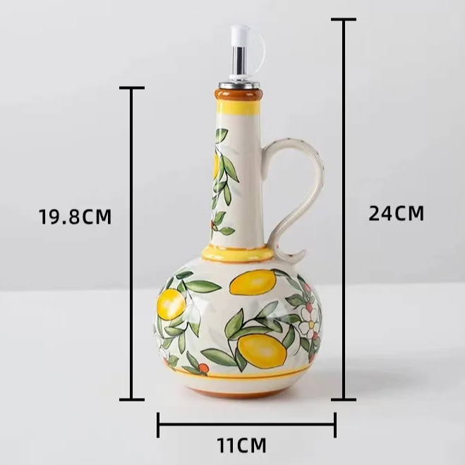 Hand Painted Ceramic Olive Oil Leakproof Bottle