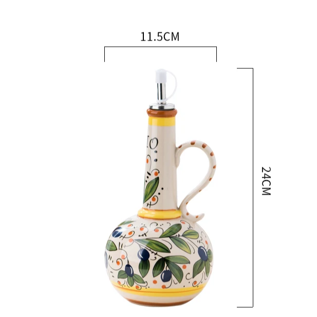 Hand Painted Ceramic Olive Oil Leakproof Bottle