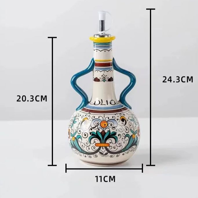 Hand Painted Ceramic Olive Oil Leakproof Bottle