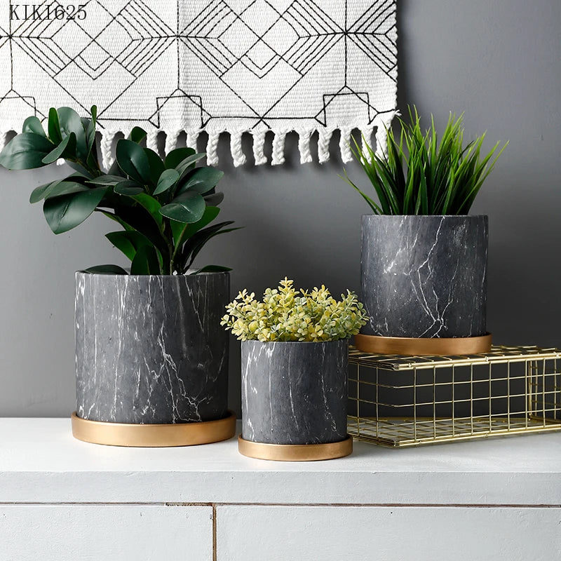 European Style Marbled Ceramic Flowerpot