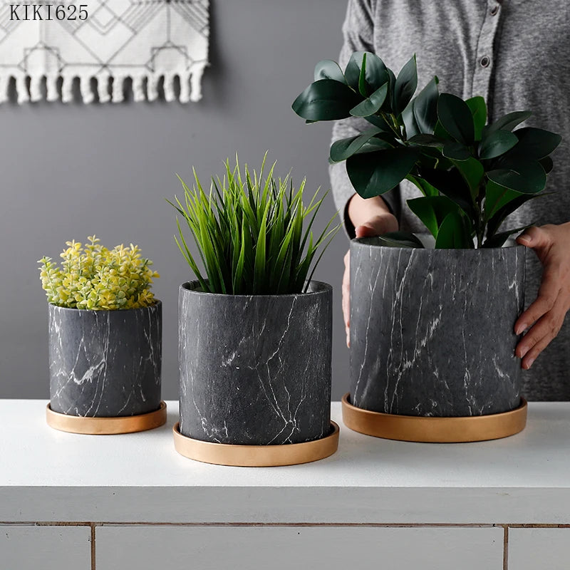 European Style Marbled Ceramic Flowerpot
