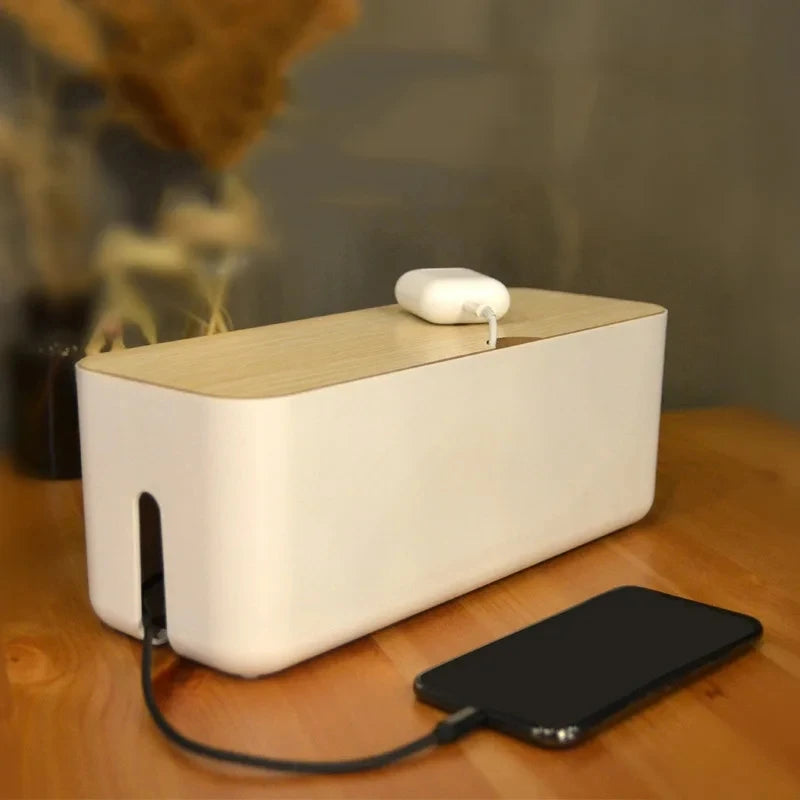 Dustproof Bamboo Cable Storage Box for Power Strips
