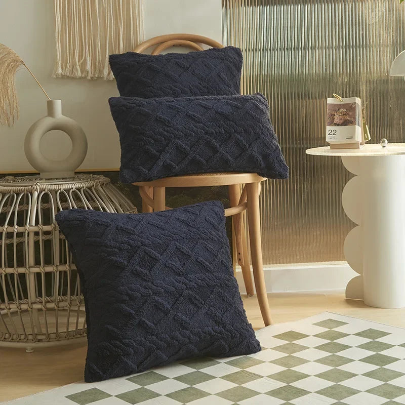 Geometric Jacquard Plush Pillow Cover For Couch And Sofa