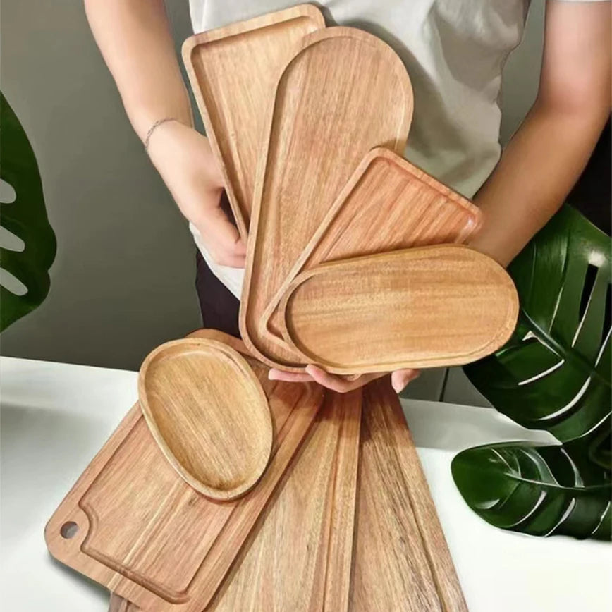 Wooden Round Rectangle Food Tray