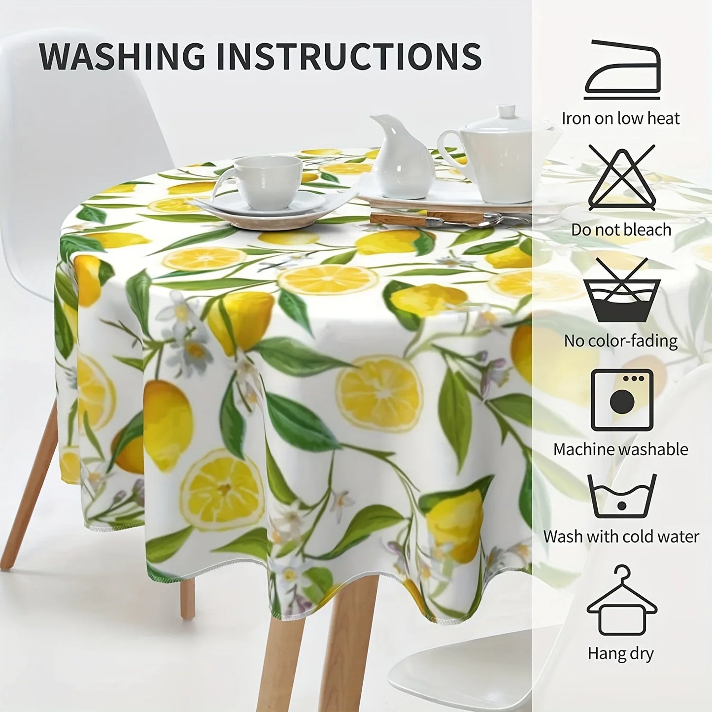 Lemon Round Waterproof Tablecloth