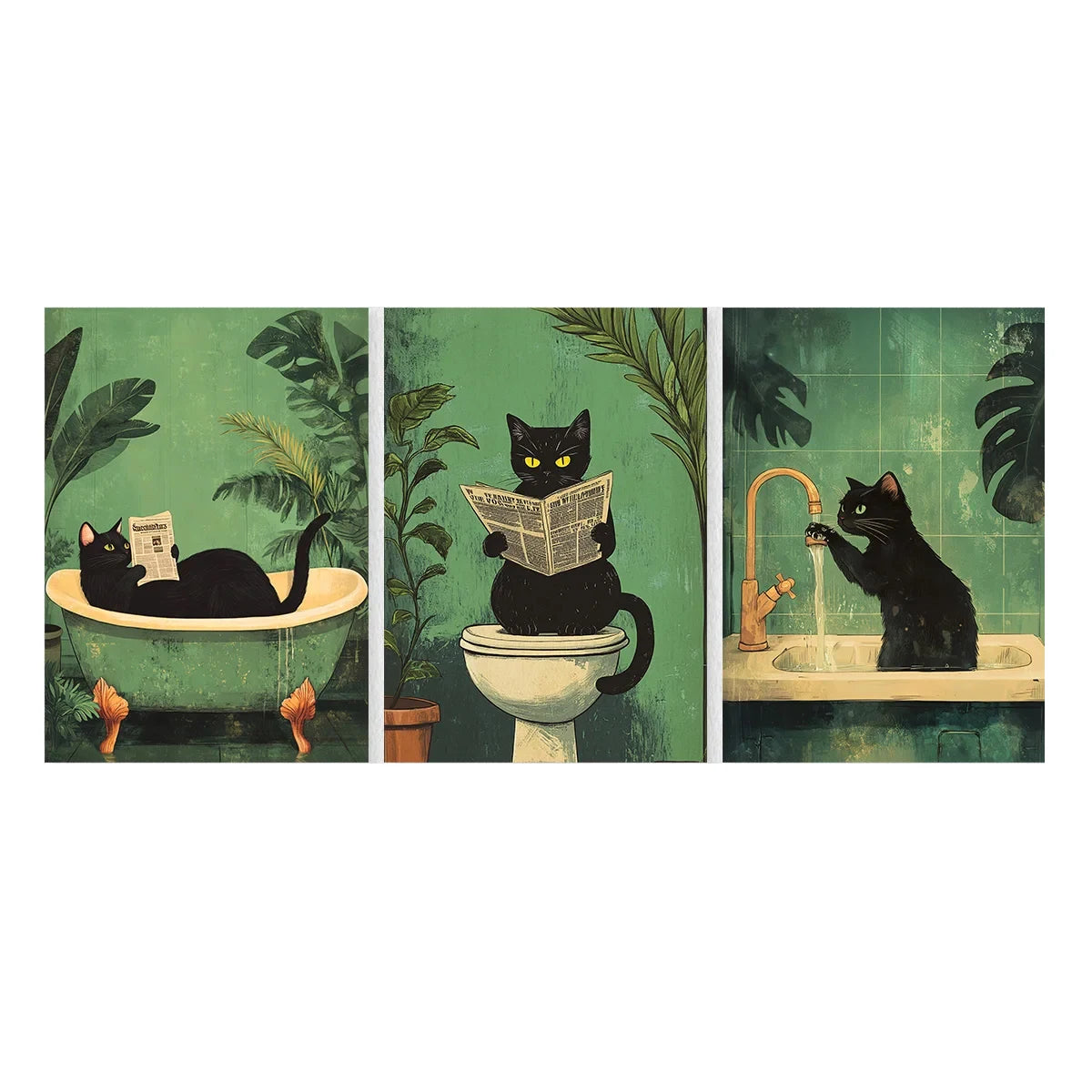 Black Cat Bathroom Canvas