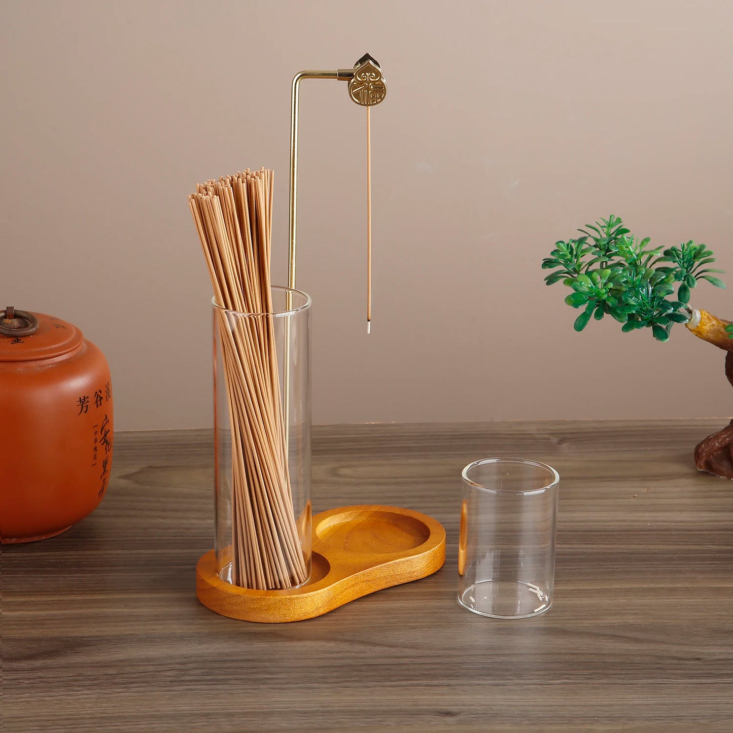 Glass Incense Holder With Metal Clip Storage Box