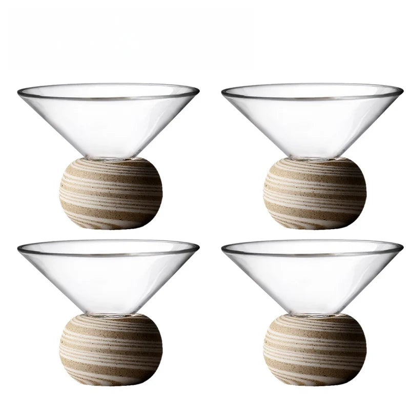 Handcrafted Glass Clear Teacup With Wooden Base