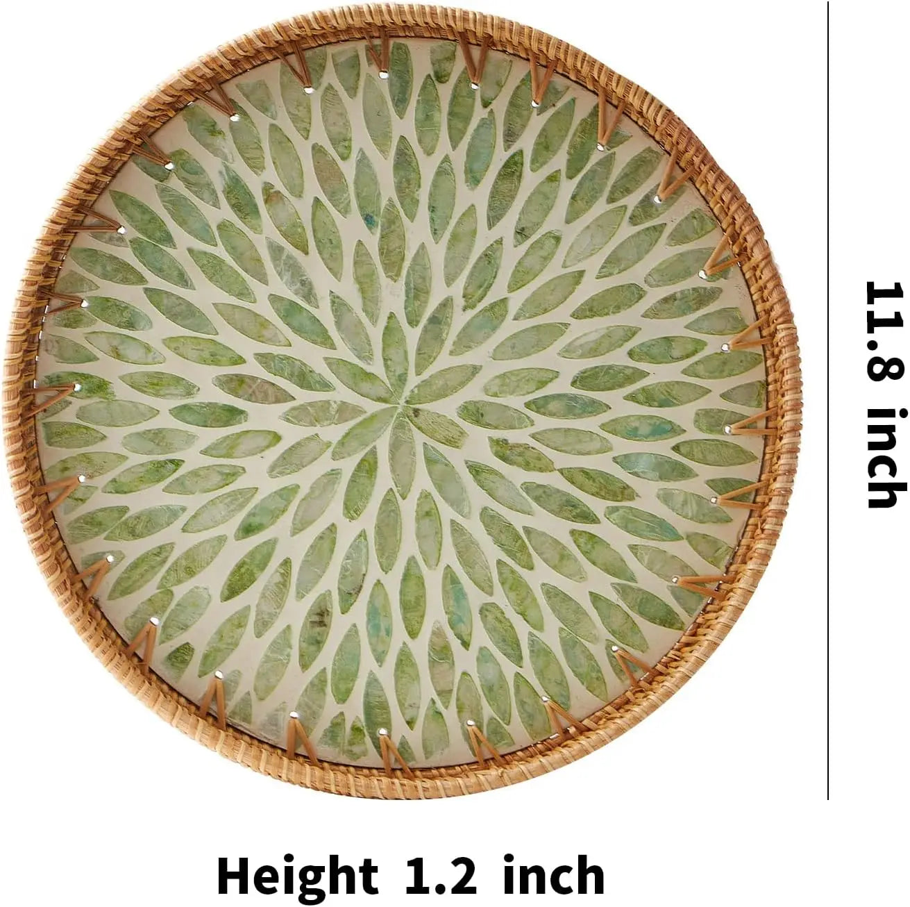 Round Rattan Tray With Pearl Inlay For Coffee And Fruit