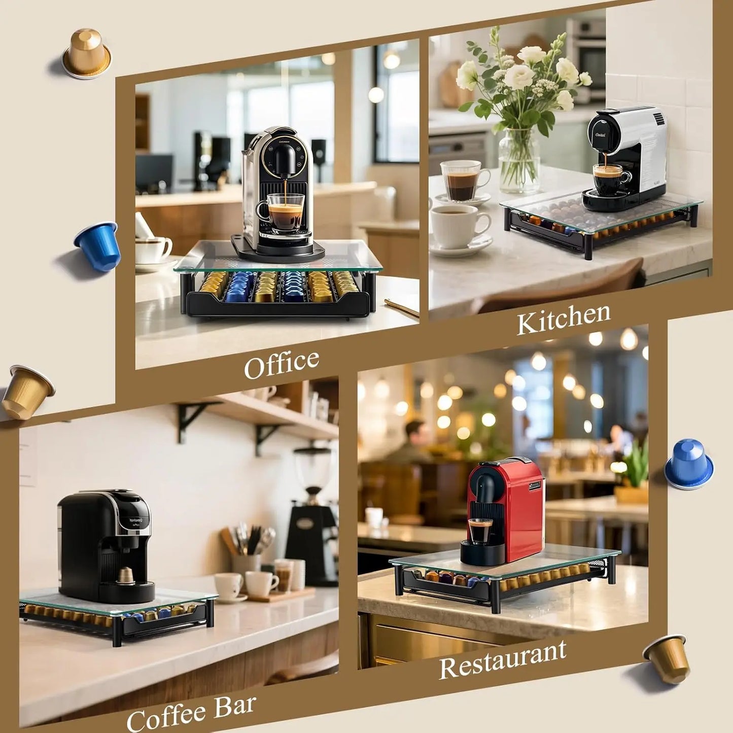 Metal Drawer Tempered Glass Nespresso Pod Storage
