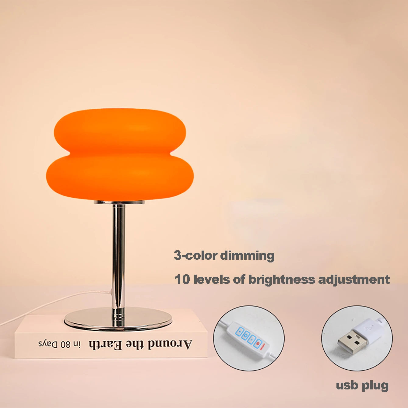 Cream Plastic Table Lamp USB