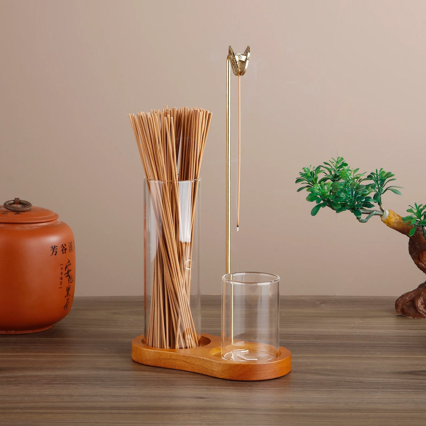 Glass Incense Holder With Metal Clip Storage Box