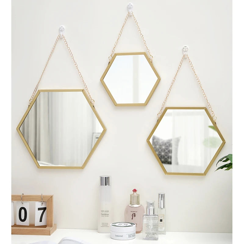 Elevate your space with our Hexagon Decorative Wall Mirror, a stunning blend of metal and HD glass perfect for any room decor.