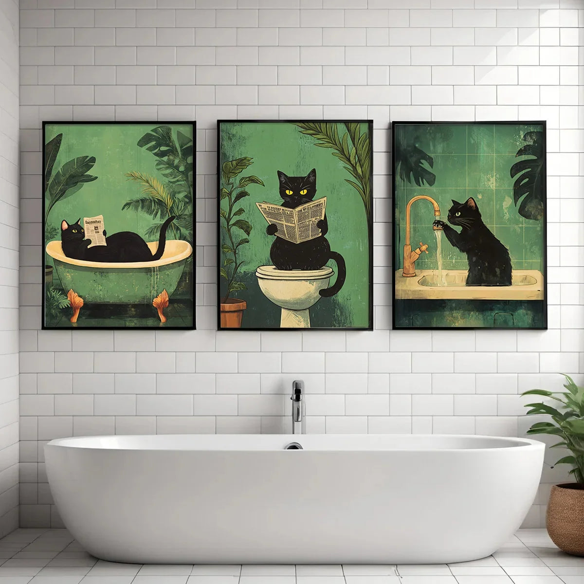 Black Cat Bathroom Canvas