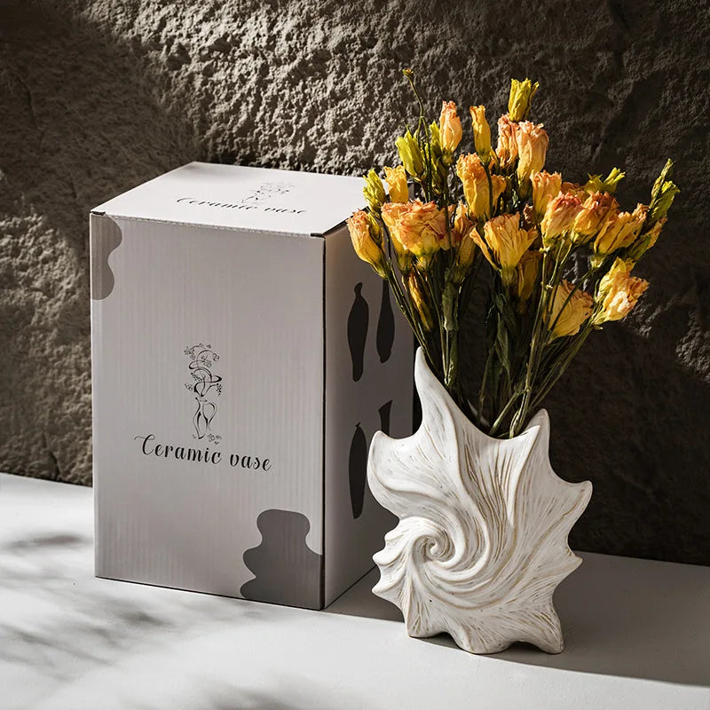 Ceramic Conch Vase Modern Decor