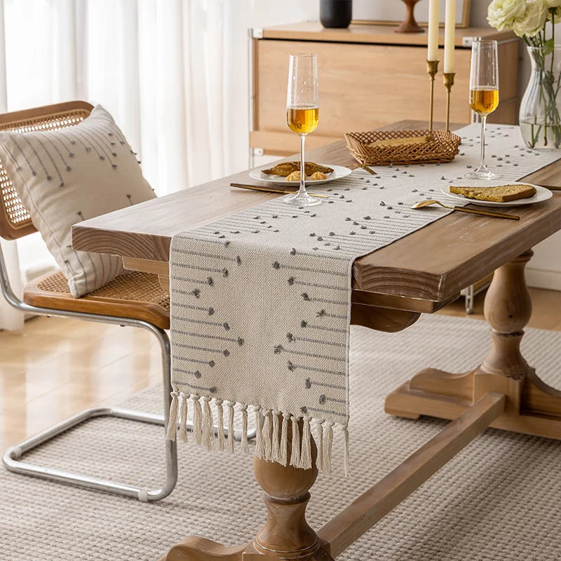 Elevate your home with the Natural Linen Table Runner with Tassels, perfect for dining, weddings, birthdays, and Christmas decor.