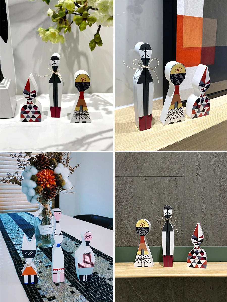 Kawaii Handcrafted Wood Figurines Set