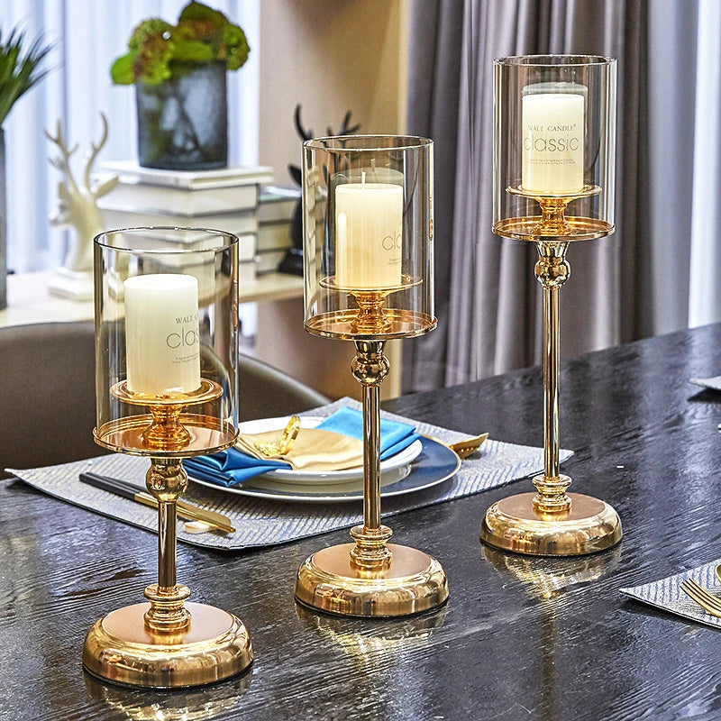 Golden Glass Pillar Candle Holder