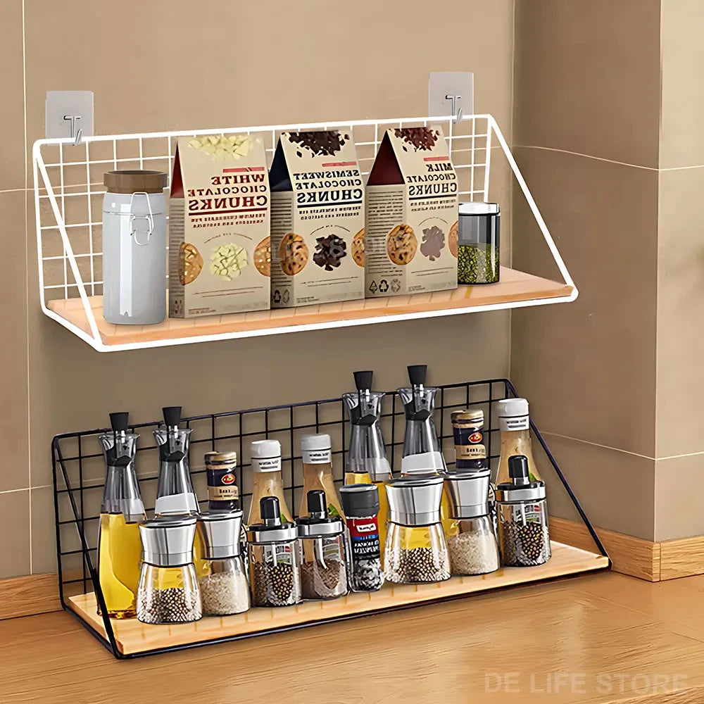 Elevate your kitchen with our Wooden Spice Rack Wall Mounted Kitchen Organizer, perfect for hanging spice jars and enhancing wall decor.
