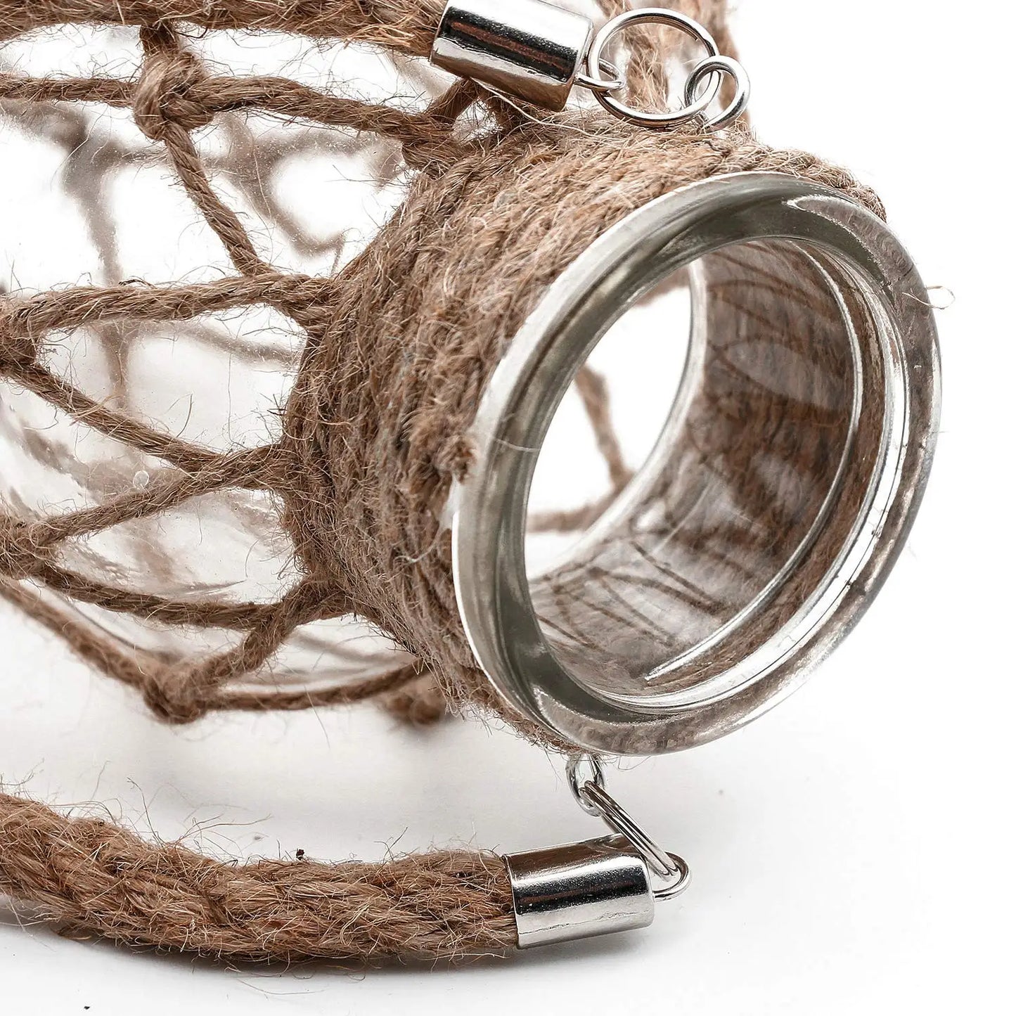 Rustic Hanging Glass Vase with Hemp Rope