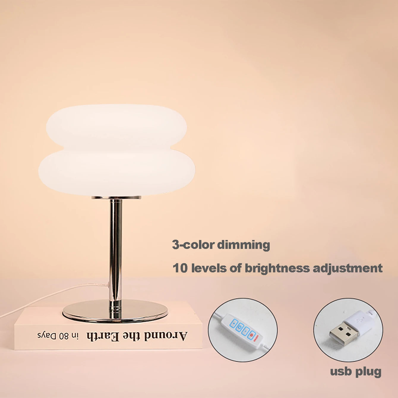 Cream Plastic Table Lamp USB