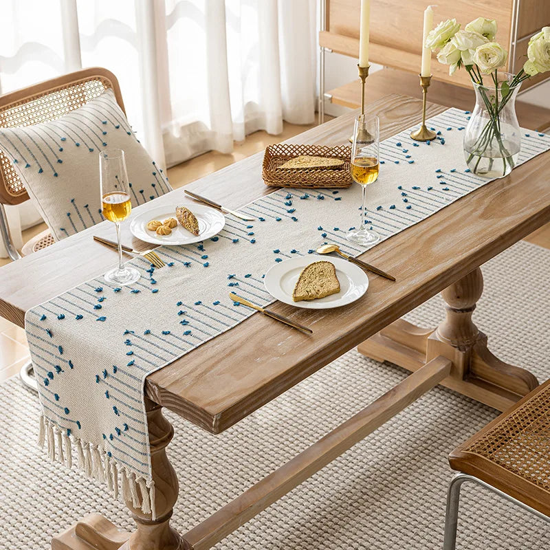 Natural Linen Tassel Table Runner