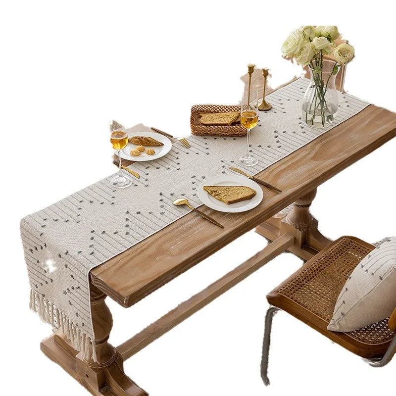 Natural Linen Tassel Table Runner