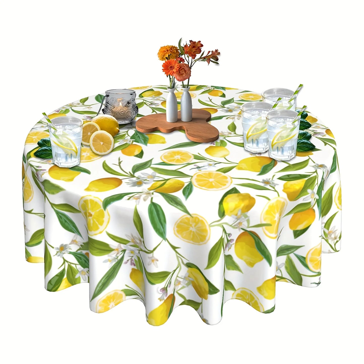 Lemon Round Waterproof Tablecloth