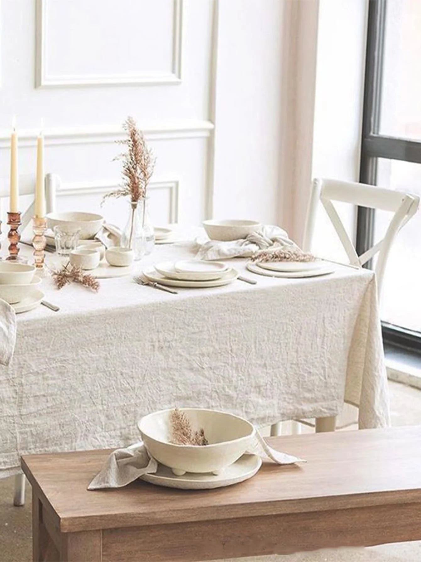 Elegant White Cotton Tablecloth
