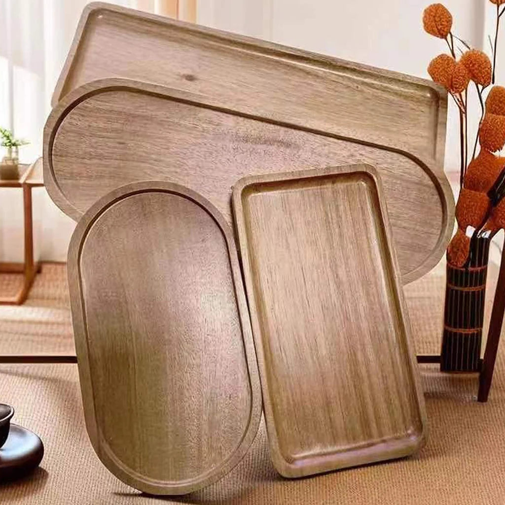 Wooden Round Rectangle Food Tray