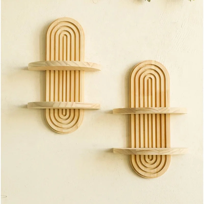 Wooden Boho Wall Mounted Shelf