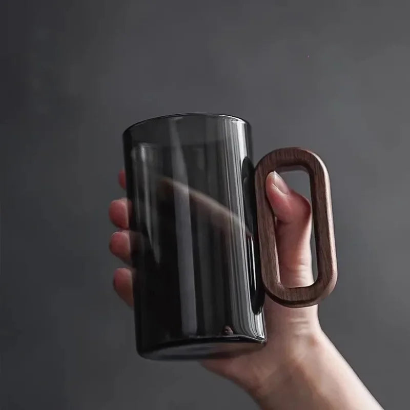 Borosilicate Glass Water Cup with Wooden Handle