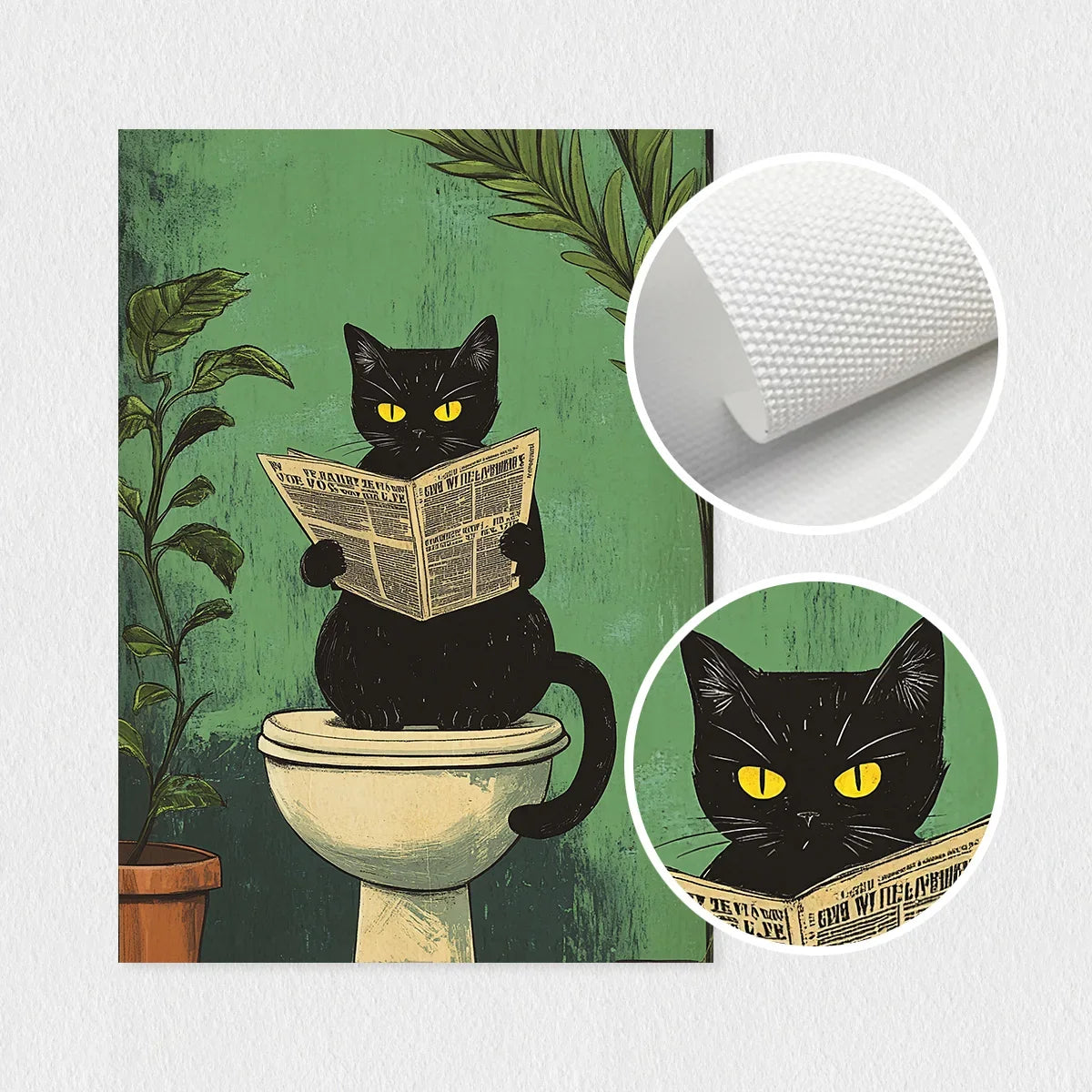 Black Cat Bathroom Canvas