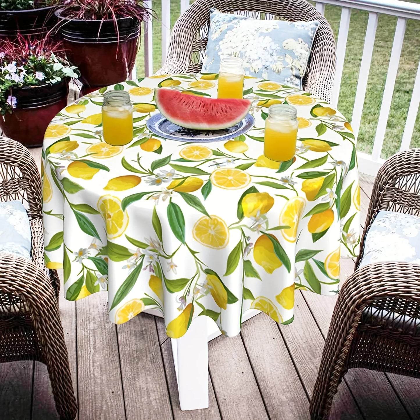 Lemon Round Waterproof Tablecloth
