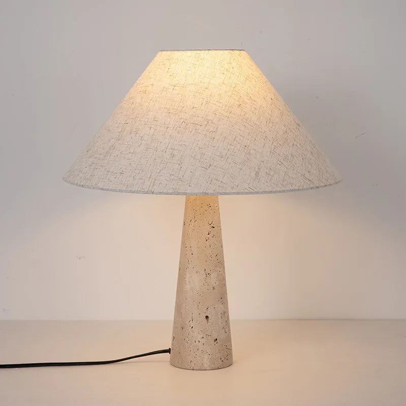 Yellow Travertine Fabric Art Table Lamp brings warm Wabi Sabi Japanese ambiance with fabric shade and LED efficiency for cozy spaces for lounge - shop now.