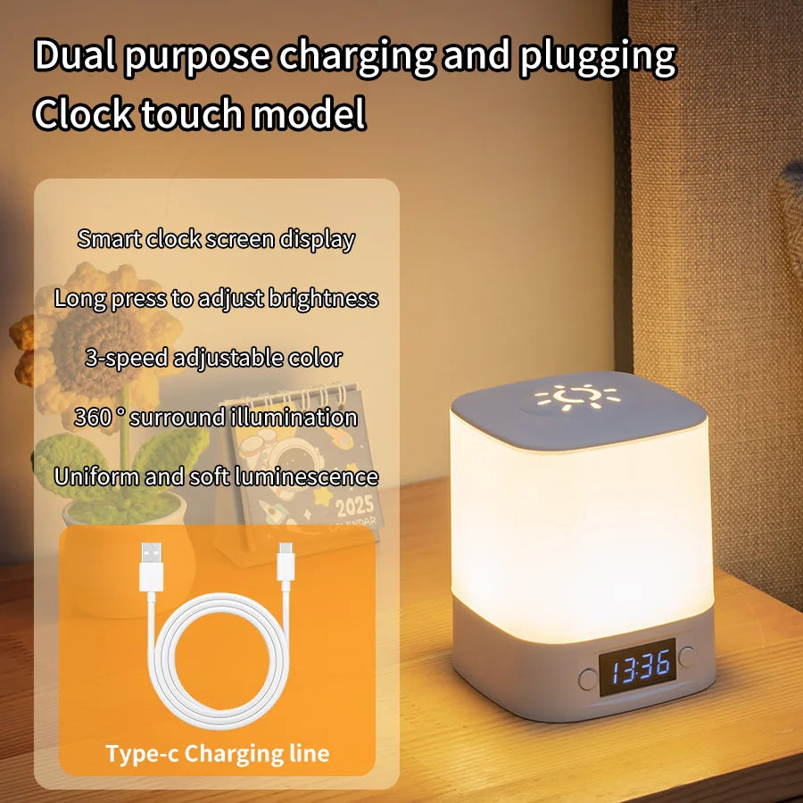 Rechargeable Bedside Lamp With Clock Display