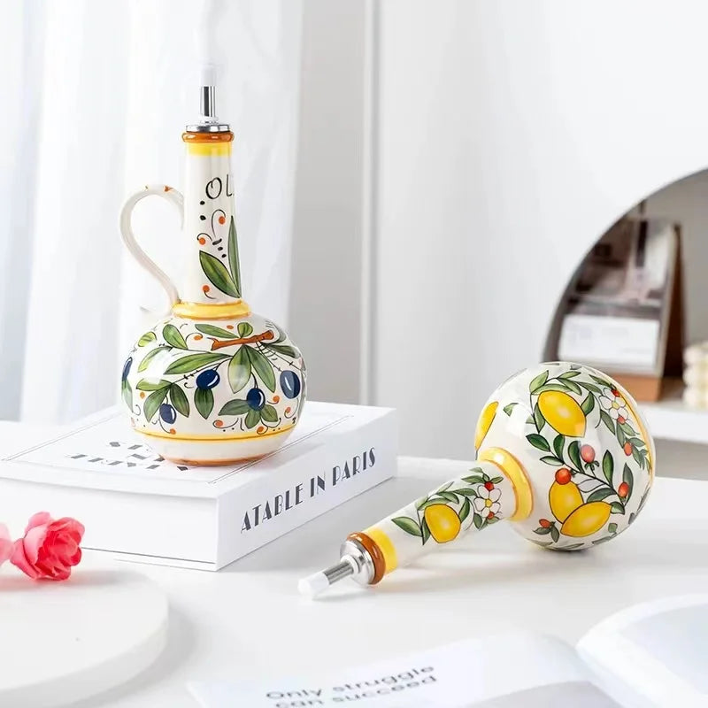 Hand Painted Ceramic Olive Oil Leakproof Bottle