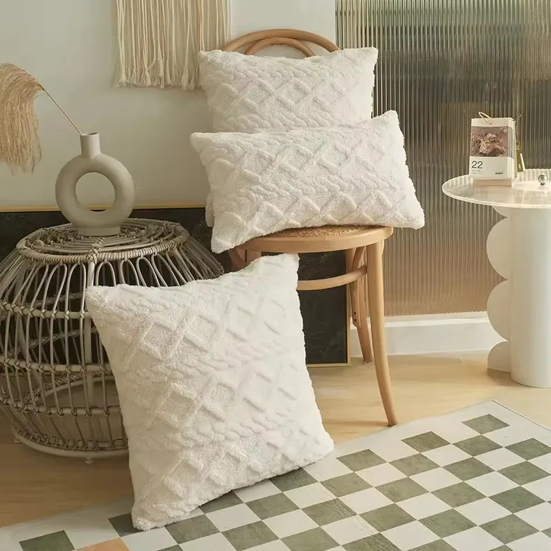 Geometric Jacquard Plush Pillow Cover For Couch And Sofa