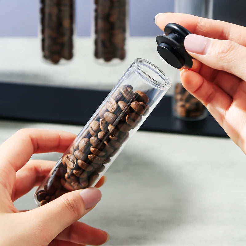 Magnetic Coffee Bean Storage Glass Tubes Display Rack