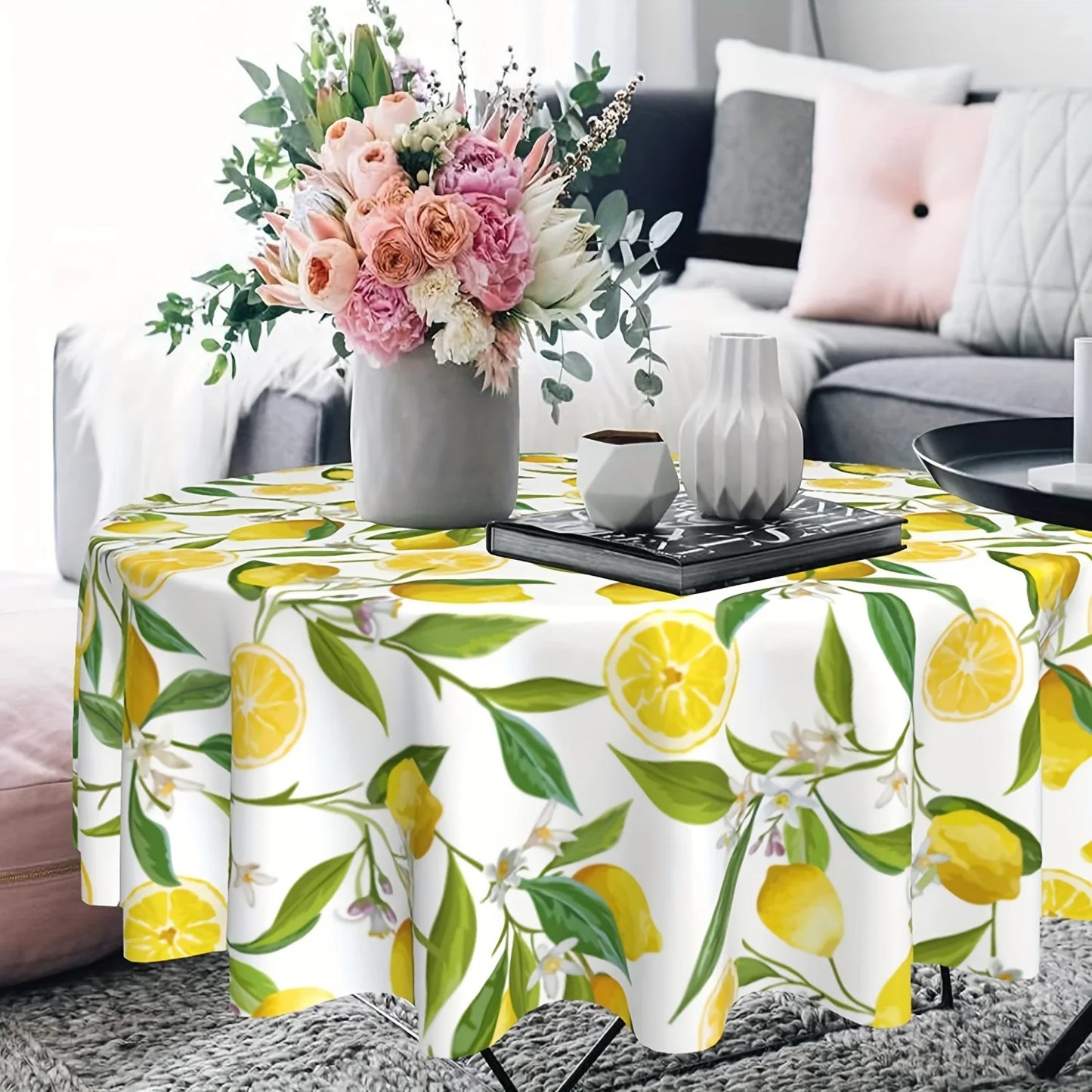 Lemon Round Waterproof Tablecloth