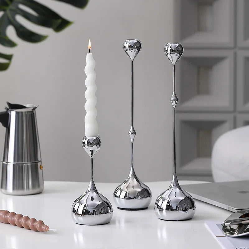 Silver Metal Candle Holder Decor