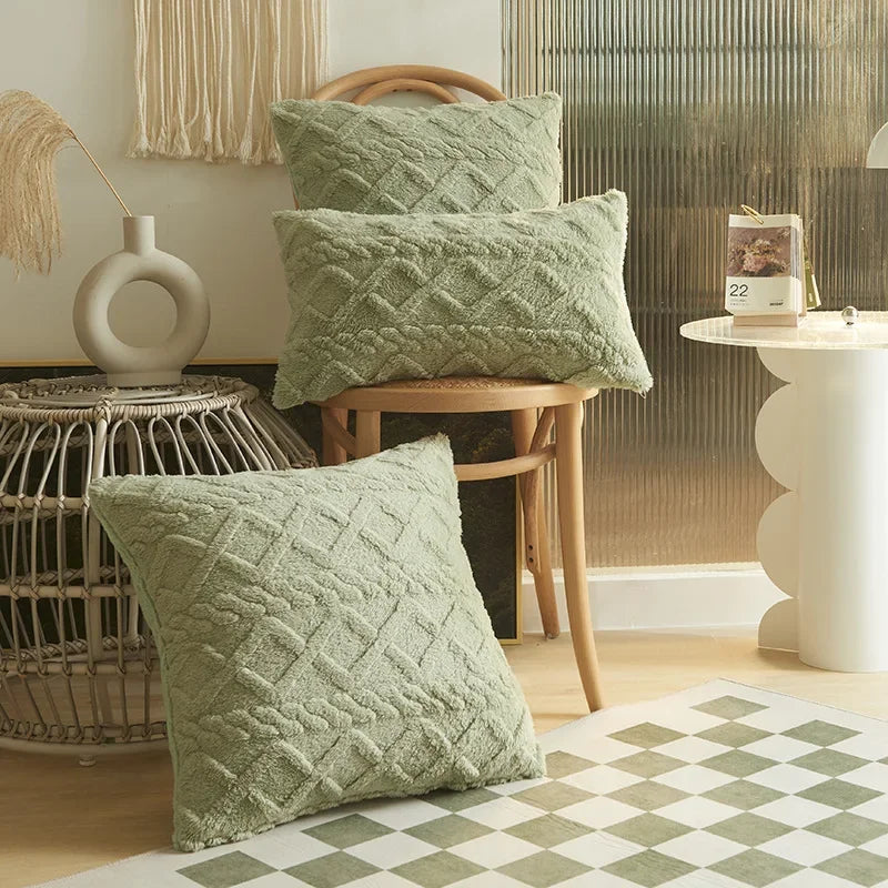 Geometric Jacquard Plush Pillow Cover For Couch And Sofa