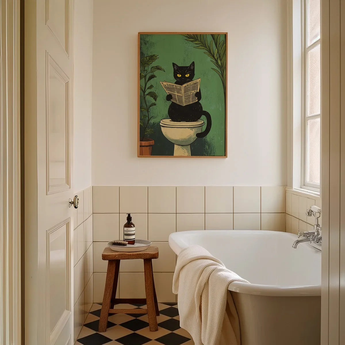 Black Cat Bathroom Canvas