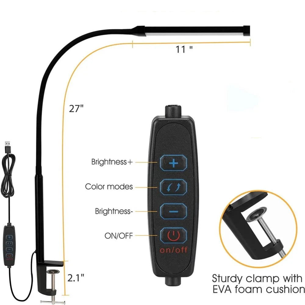 Led Desk Lamp With Clamp And Flexible Gooseneck Arm