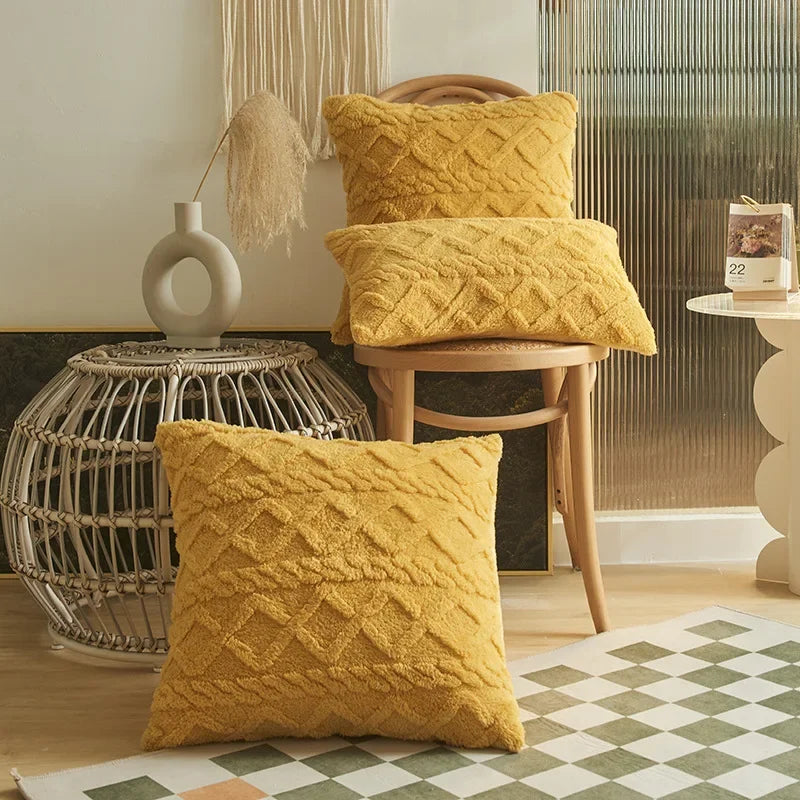 Geometric Jacquard Plush Pillow Cover For Couch And Sofa