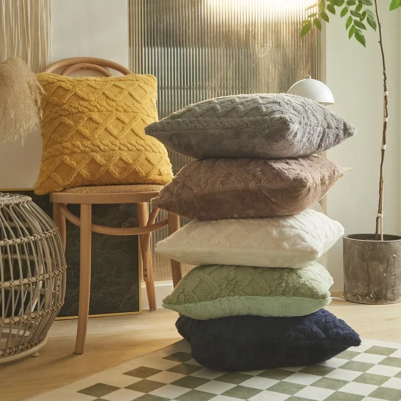 Geometric Jacquard Plush Pillow Cover For Couch And Sofa