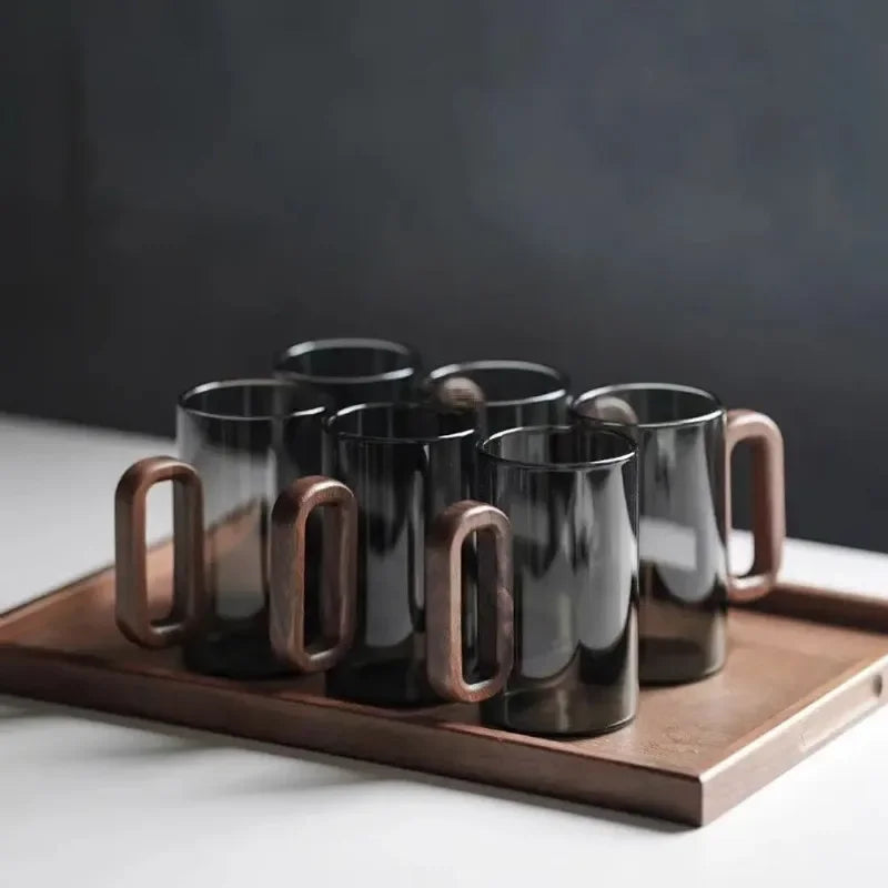 Borosilicate Glass Water Cup with Wooden Handle