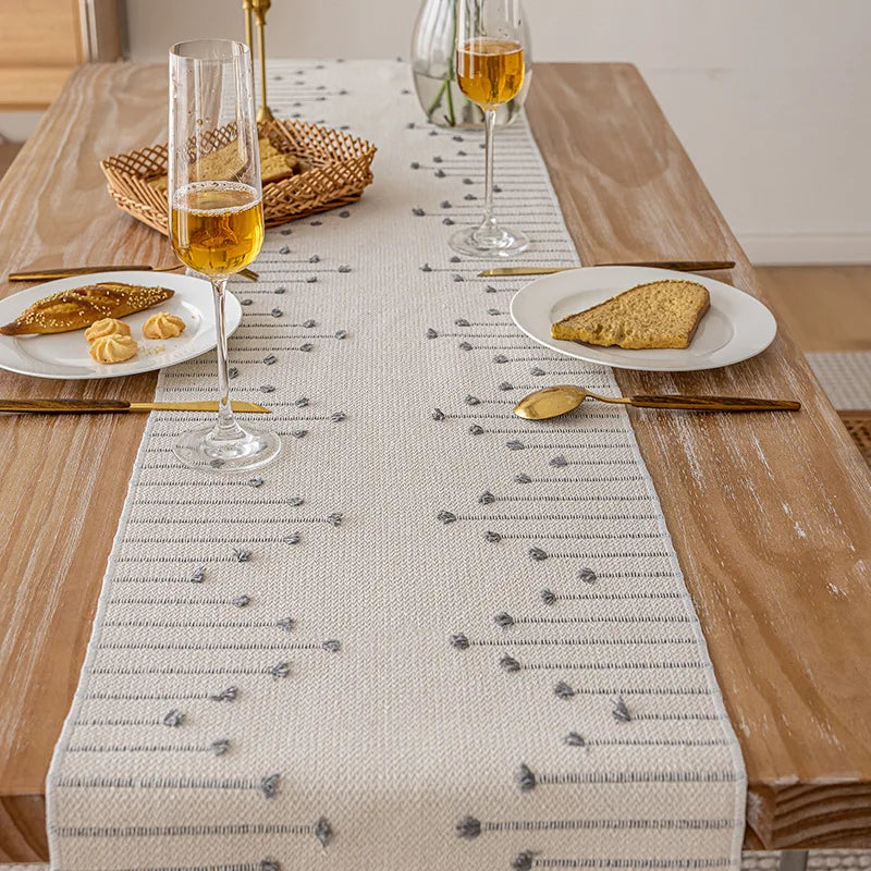 Natural Linen Tassel Table Runner