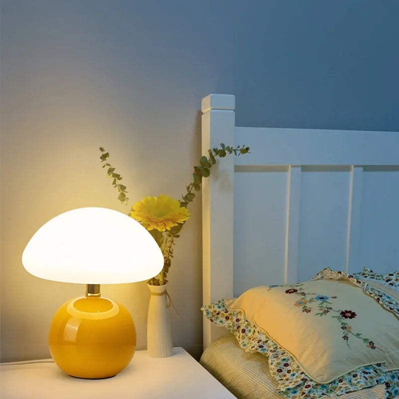Mushroom Table Lamp Ceramic LED Eye Protection Bedroom
