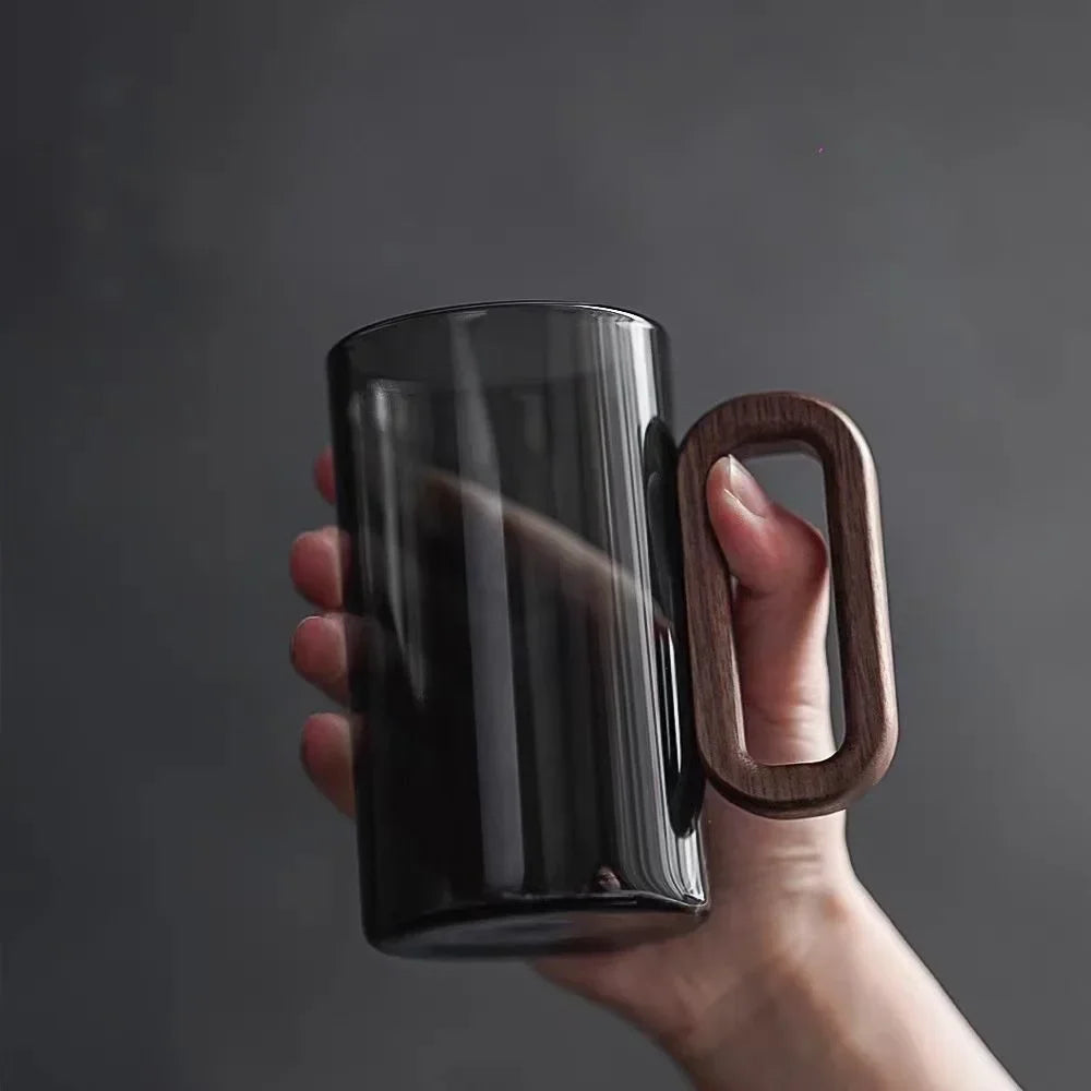 Borosilicate Glass Water Cup with Wooden Handle